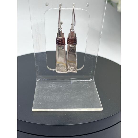 Mexico 925 Designer Signed  
Copper Wrapped Dangle Cone Shaped Earrings - Picture 6 of 12